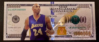 Kobe Bryant – Silver-Tone Lakers One Million Dollar Fantasy Banknote. A silver-tone collectible 