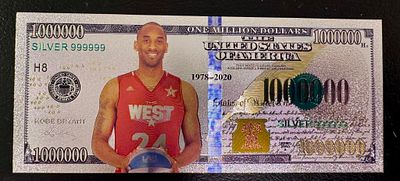 Kobe Bryant – Silver-Tone West All-Star One Million Dollar Fantasy Banknote. A silver-tone 