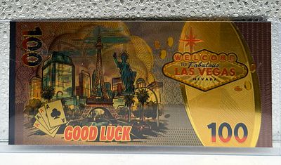 שטר עושר מזכרת מלאס וגאס מוזהב - Good Luck מרהיב ביופיו. שטר מזכרת **יוקרתי** בציפוי זהב, בעיצוב 