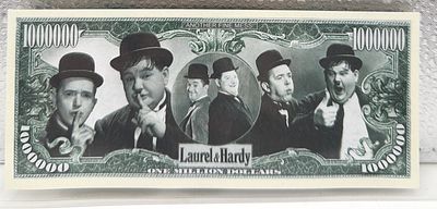 שטר "מיליון דולר" - לורל והארדי (אגדות קומדיה). שטר אספנות ייחודי בעיצוב **מיליון דולר** המוקדש 