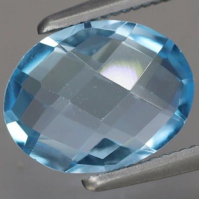 -2.1ct t.w 9.1x7.1mm Oval Checkerboard Natural Sky Blue Topaz, Brazil