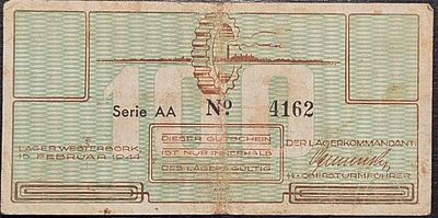 הולנד גטו ווסטרבורק!!! 100 סנט 1944 ( הגטו של אנה פרנק) שטר מבוקש מאוד!