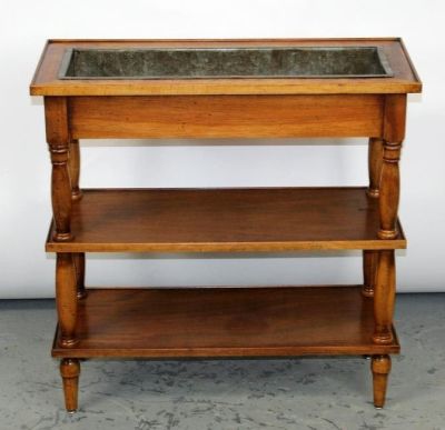 French tiered walnut jardiniere with zinc liners. Late 19th century. 27"h x 26 1/2"w x 10 3/4"d