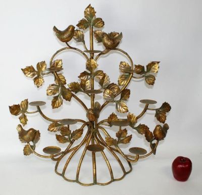Vintage gilt metal candelabra with birds. Late 20th century. 25"h x 25"w