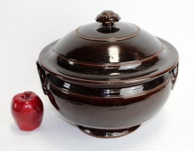 Large French glazed ceramic lidded tureen. Unmarked. Early 20th century. 10 1/2"h x 13"w 