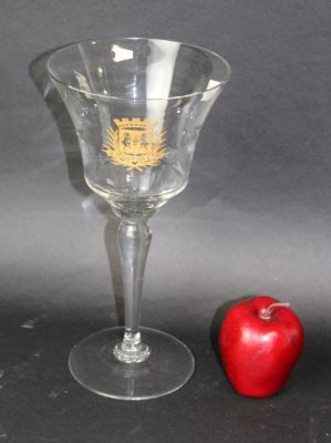 French wine chalice with gilt Vouvray crest. French Vouvray wine chalice with gilt crest of 