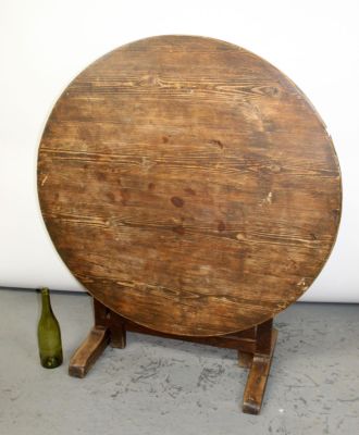 French tilt top vintner's table in pine. 19th century. 40"dia. 41"h tilted up, 27"h set up as a 