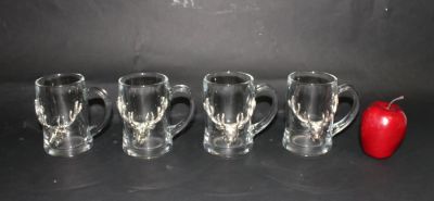 Lot of 4 Arthur Court stag head glass mugs. Lot of 4 Arthur Court glass mugs with aluminum stag 