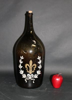 French painted blown glass demi john bottle. Mid 20th century. 21"h x 8" dia
