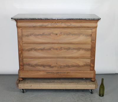 French Louis Philippe commode with marble top. French Louis Philippe commode in walnut with 