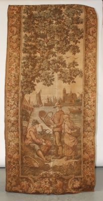 French figural paysan tapestry. French paysan figural tapestry. Mid 20th century. 97"h x 48"w