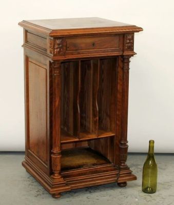 French music cabinet with fluted columns. French music cabinet in carved walnut with drawer and 