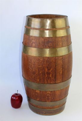 French barrel form wood and brass umbrella stand. 23"h x 12" dia