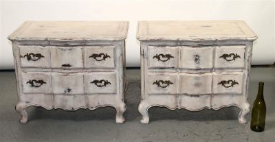 Pair of Italian painted 2 drawer commodes. Mid 20th century. 21 3/4"h x 27"w x 17"d