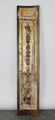 Antique French architectural panel in carved and painted wood with gilt accents. 19th century. 