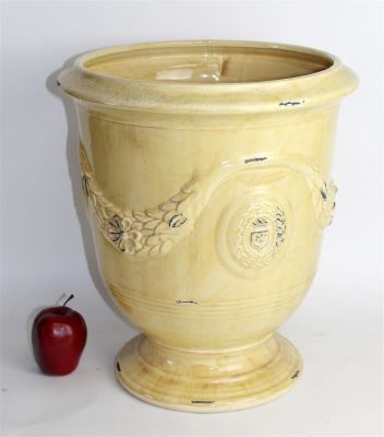 Italian glazed pottery urn with garland. 21st century. 17 1/2"h x 15"d