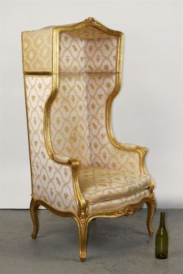Louis XV style giltwood porter chair. With hinged top section. Late 20th century. 60"h x 27 