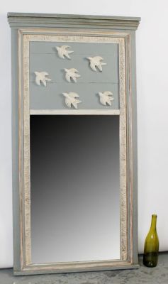 French painted trumeau mirror with swallows. Late 20th century. 54 1/4"h x 28 5/8"w