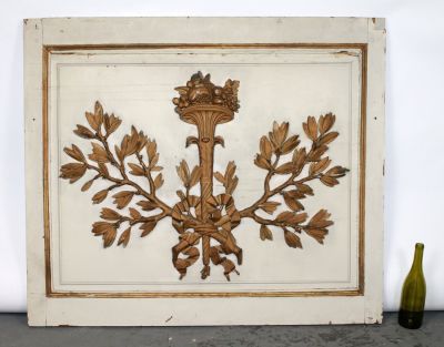French Louis XVI style painted & gilt boiserie panel. French Louis XVI style painted &amp; gilt 