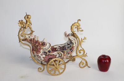 French porcelain chariot bowl with cherub & dragon. French porcelain chariot bowl with cherub 