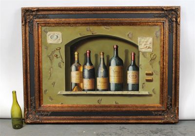 Oil on canvas wine cellar painting. 24"h x 36"w Framed 35"h x 47"w