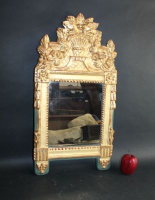 French Empire painted & gilt mirror. French Empire style painted and gilt mirror with birds. 