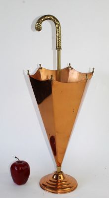 Copper umbrella form stand with handle. Mid 20th century. 26 1/2"h x 10"w
