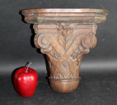 French carved oak corbel with flower. Late 19th century. 10"h x 10 1/2"w x 6 3/4"d