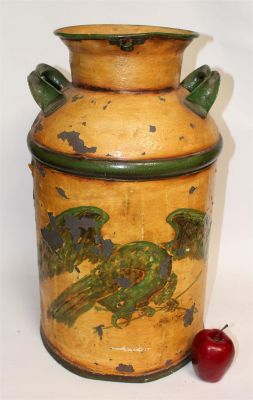 American folk art painted milk can. 20th century. 24 1/2"h x 13"dia