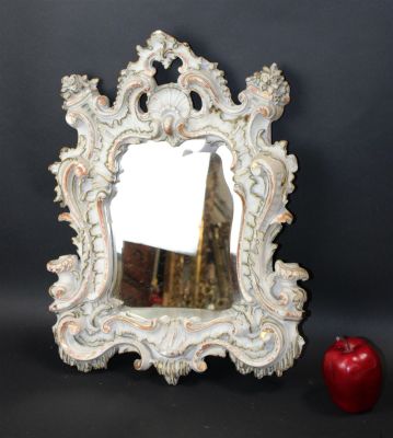 French Rococo style plaster and gilt mirror. French Rococo style plaster polychrome and partial 
