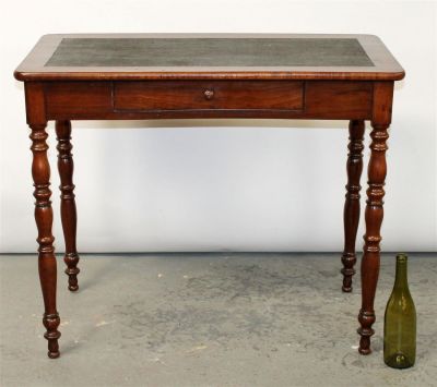 French bureau plat desk in walnut with single drawer. Late 19th century. 29 1/2"h x 35 1/2"w x 18"d