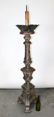 Italian silver leaf over wood candle altar torchere. 19th century. 66"h x 17 1/4"w x 15 1/2"d