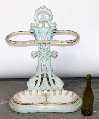 French painted iron umbrella stand. Early 20th century. 27 3/4"h x 21 1/4"w x 10 1/2"d