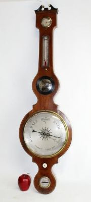 John W Bennett wheel barometer in mahogany. American John W Bennett wheel barometer in mahogany 