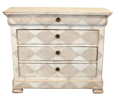 French Louis Philippe harlequin painted commode. French Louis Philippe commode custom painted in 