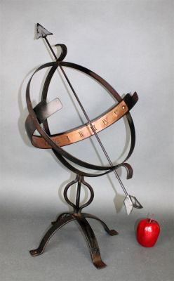 Iron and copper armillary sundial. 29"h x 15 1/4"w