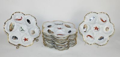 Set of 12 French LaFarge & Cie Limoges oyster plates. Set of 12 French LaFarge &amp; Cie Limoges 