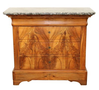 French Louis Philippe walnut commode with marble top. 19th century. 37"h x 43 1/2"w x 20 1/2"d