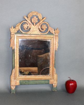 French Louis XVI painted and partial gilt mirror. Late 19th century. 21 1/2"h x 12 3/4"w 