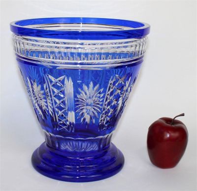 Cobalt cut to clear crystal champagne bucket. Apparently unmarked. Modern. 10 1/4"h x 9 1/2"dia