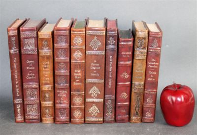 Lot of 10 vintage tooled leather books. Circa 1950-1960's. Ranging in size 7 1/2"h - 9"h