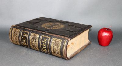 Antique tooled leather Holy Bible. 12 1/2"x 10" x 3 1/2"