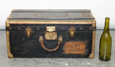 French leather and brass trunk. Early 20th century. 10 1/2"h x 25 5/8"w x 13"d