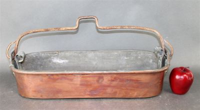 Antique French copper fish poacher with insert. 11"h x 23"l x 8"w