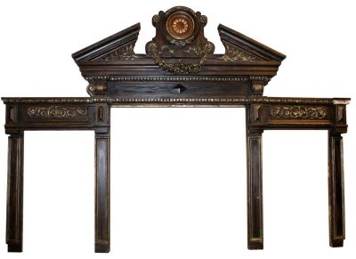 Antique carved triple arch panel with clock. From Olde Blind Dog Irish Pub, Atlanta, GA. 90"h x 