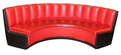 Curved red vinyl pub banquette from Olde Blind Dog Irish Pub, Atlanta, GA. 35"h x 98 1/2"w x 