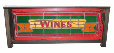 English stained & leaded glass pub window "Wines". English stained &amp; leaded glass pub window 