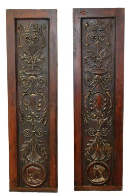 Lot of 2 carved pub panels with portrait plaques. From Olde Blind Dog Irish Pub, Atlanta, GA. 