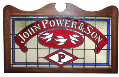 Irish stained & leaded glass pub sign John Power & Son. Irish stained &amp; leaded glass pub 