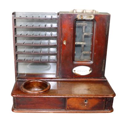 Rare Antique English Cox pub coin till. J.C. Cox Mahogany Pub Coin Till. London, Circa 1900. 